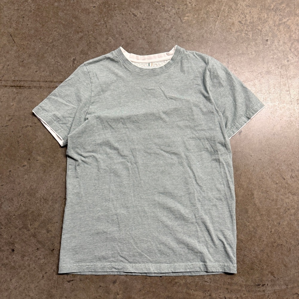Denim &‎ Flower Ricky Singh Mens Large Sage Green Layered Look Micro Stripe Tee